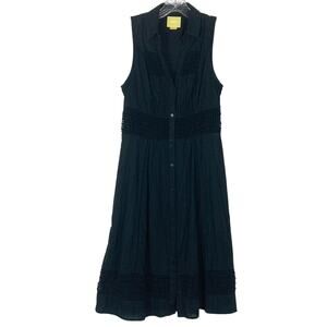 NWOT MAEVE Dress 0 Black Crochet Embroidery A-Line Tiered Button-Up Lined Midi